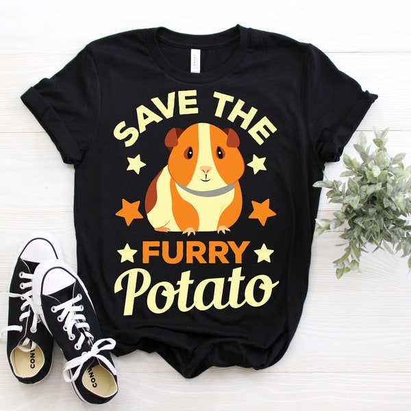 Save The Furry Potato Cute Guinea Pig Funny Guinea Pigs Owner Lover Gift T-Shirt, Guinea Pigs Whisperer Face Present Shirts, Wheek Animal,