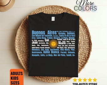 Argentina City Names T-Shirt, Flag Word Art Graphic, Buenos Aires Typography Tee, Argentinian Heritage Gift, Travel Souvenir, National Pride