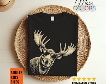Moose Wearing Sunglasses T Shirt, Funny Moose Graphic Tee, Wildlife Lover Gift, Cool Animal Apparel, Nature Fan Unisex Shirt