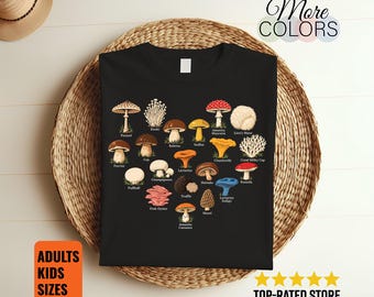 Mushroom Heart Shirt, Labeled Fungi Illustration Print, Mycologist Gift, Cottagecore Woodland Collage, Nature Enthusiast Botanical Style Art