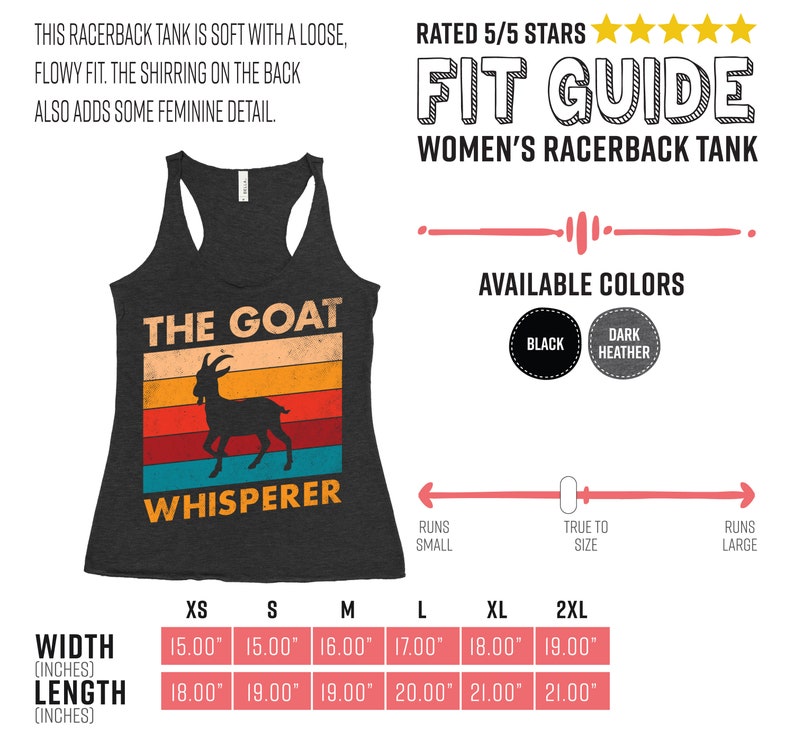 Puede incluir: Camiseta sin mangas gris oscuro con la frase "THE GOAT WHISPERER" y una silueta de cabra. El dise&ntilde;o presenta rayas horizontales en naranja, amarillo, rojo y azul. Disponible en negro y gris oscuro. Tallas de XS a 2XL.