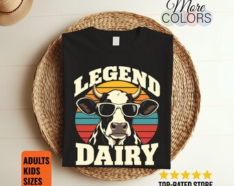 Legend Dairy Shirt, Funny Cow Sunglasses Gift, Retro Sunset Tee, Cattle Farmer Humor, Farm Animal Graphic, Ranch Life, Dad Birthday Keepsake