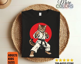 Karate Cat Shirt, Funny Martial Arts Tee, Black Belt Tabby Graphic, Feline Lover Gift, Dojo Student Birthday, Sensei Humor, Red Circle Print