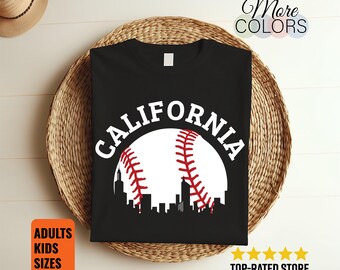 California Baseball Skyline Shirt City Silhouette Sports Fan Gift Adults Kids Unisex Tee