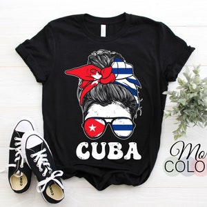 Cubaanse Meisje Vlag Messy Hair Bun Gift T-Shirt, Republiek Cuba Erfgoed TShirt, Trotse Wortels Geboren Vrienden Familie, Verjaardag Kerstcadeau,