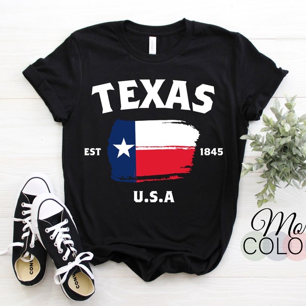 Texas Est 1836 Flagge Geschenk USA T-Shirt, amerikanischer Bundesstaat Texas Heimatstadt Houston State Souvenir T-Shirt, Partys Kostüm Shirt, Geschenk Geburtstag