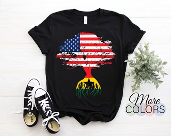 American Flag Ghanaian Roots Ghana Flag T-Shirt, Ghanaians, Ghanaian Gifts, Ghanaian Present, Ghanaian Birthday, Ghanaian Hoodie,