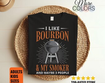 Camiseta divertida "Me gusta el bourbon y mi ahumador", camiseta vintage de barbacoa con carne ahumada, camisetas para amantes del whisky, estilo antiguo, Día del Padre