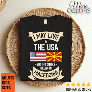 I May Live in The USA But My Story Began in Macedonia T-Shirt, American Flag Macedonian Roots, Macedonia Gifts, Birthday Present, Tank Top,
