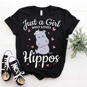 Just A Girl Who Loves Hippos Hippopotamus Hippo T-Shirt, Cute Hippos Costume Gift, Funny African Wildlife Animals Lover, Birthday Zoo Trip,