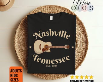 Nashville Tennessee Guitar T Shirt, Country Music City Souvenir Gift, Music Lover Graphic Tee, Travel Western Rustic Apparel