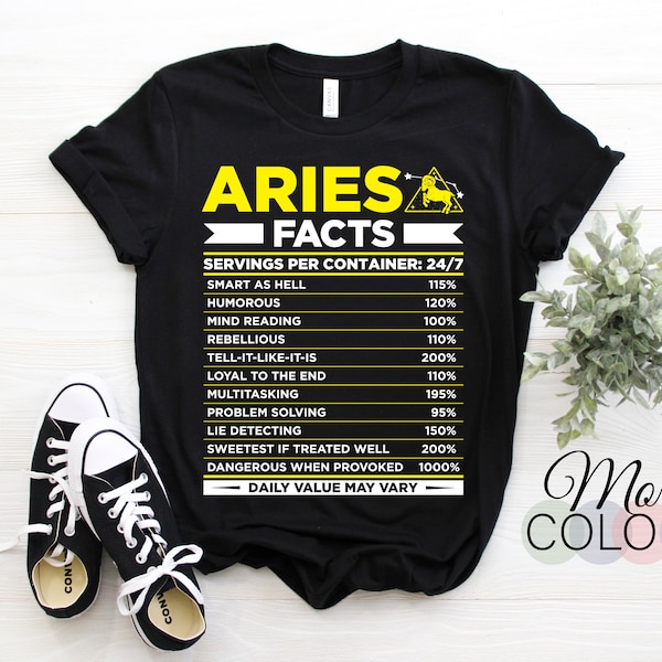 Aries Horoscope Zodiac Facts Traits Astrological Sign T-Shirt, Born March 21 - April 19 Design Funny Gifts, Aries Birthday Christmas Present