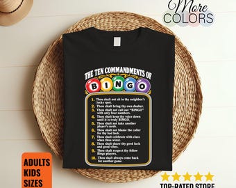 Ten Commandments of Bingo Shirt, Funny Rules Graphic, Player Etiquette Humor, Colorful Number Balls Print, Game Night Gift, Retirement Party