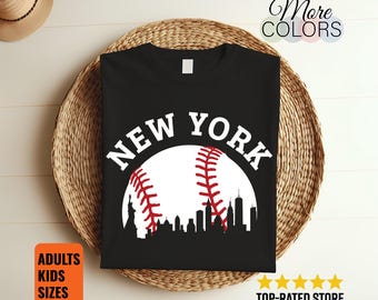 New York Baseball Skyline Shirt City Silhouette Sports Fan Gift Adults Kids Unisex Tee