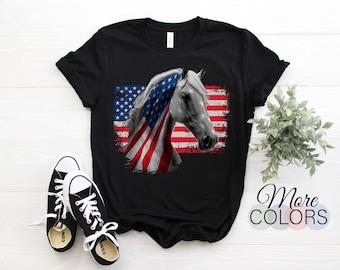 Horses American Flag USA Riding Horse Gift T-Shirt, Equestrian Western Country Lover TShirts, Horse Rider Costume, Cowgirls Present Tees,