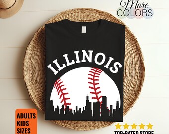 Illinois Baseball Skyline Shirt City Silhouette Sports Fan Gift Adults Kids Unisex Tee
