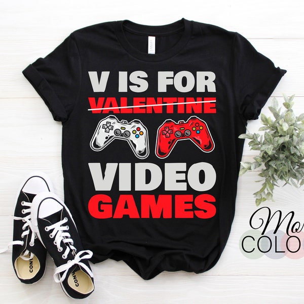 V Is For Valentine Video Games Valentines Day Toddler Boys Kids T-Shirt, Gamer Gaming Happy Valentine's Day Heart Gift, February Present,