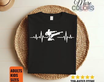 Karate Heartbeat Shirt, Martial Arts EKG Tee, Jump Kick Silhouette, Black Belt Gift, Dojo Student Outfit, Sensei Birthday, Minimalist Sports