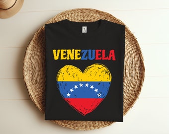 Venezuela Flag Love Heart Gift T-Shirt, Venezuelan Heritage Support TShirt Proud Roots Born Friends Family Birthday Christmas Venezuelans