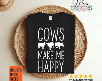 Camiseta "Las vacas me hacen feliz", camiseta de vaca, camiseta de vaca, camiseta de vaca, camiseta de vaca, camiseta de granja, camiseta de vaca, camiseta de amante de las vacas, camiseta de vaquera,