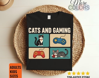 Cats And Gaming T-Shirt Cat Lover Gamer Video Game Player Console Gift Graphic Tee