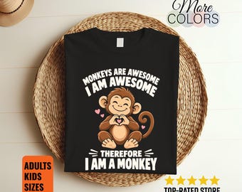 Monkeys Are Awesome Shirt, Cute Heart Hands Animal Tee, Funny Primate Lover Gift, Cartoon Graphic, Zoo Trip Wear, Birthday Party Celebration