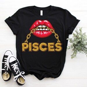 Pisces Girl Lips Chain Horoscope Zodiac Astrological Sign Cool T-Shirt, Girls Born February 19 and March 20 Gifts, Funny Birthday Present,