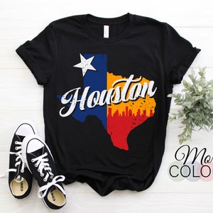 Houston Texas Map Skyline Gift T-Shirt, Texas Home State Souvenir Tee, Party Costume Shirt, Bezoek Trip Travel To Houston, Present Birthday