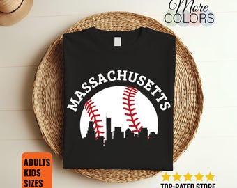 Massachusetts Baseball Skyline Shirt City Silhouette Sports Fan Gift Adults Kids Unisex Tee