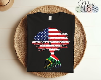 Camiseta de regalo con la bandera estadounidense y raíces sudafricanas, bandera de Sudáfrica, regalos sudafricanos, regalos sudafricanos, regalo de cumpleaños sudafricano