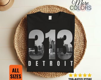 Detroit Michigan 313 Skyline T-Shirt Cityscape Tee Motor City Pride Urban Travel Souvenir Gift Graphic Apparel