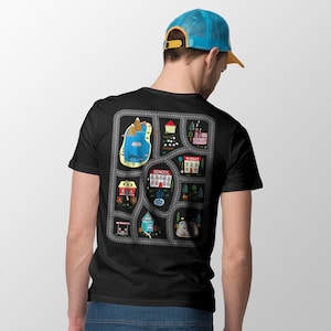 お父さんの背中のマットで車で遊ぼう ロードカーレーストラックTシャツ、お父さんお母さんの父の日の家族へのギフト、プレイマットマッサージTシャツ、お父さんの誕生日プレゼント、