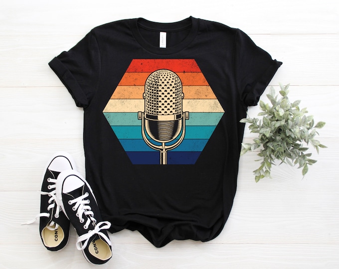 Singer Vocalist Vintage Retro Microphone T-Shirt, Gift For Announcer, Musician, Podcaster, Broadcaster, Reporter, Sing Singing Lover Shirts,