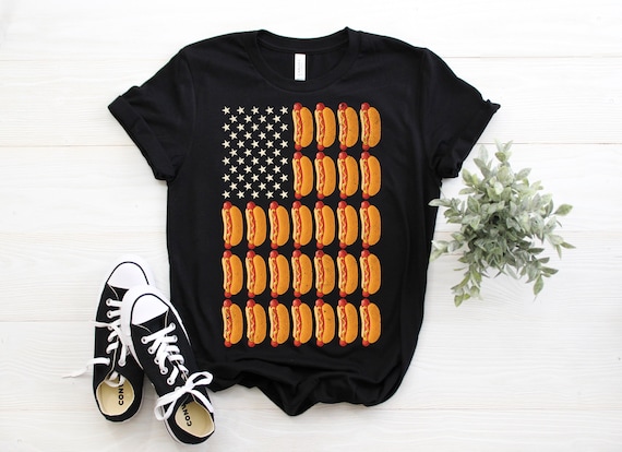 American Flag USA Hot Dog T-Shirt, Funny hotdog Lovers Gift, Street Food Party 4th of July Merica Independence Day Grilling Hotdogs Costume,