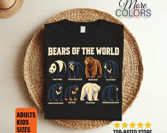 Bears of the World Shirt, Wildlife Species Chart Tee, Panda Polar Brown Bear Art, Zoology Nerd Gift, Nature Lover Educational Animal Graphic