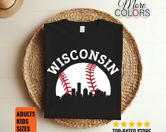 Wisconsin Baseball Skyline Shirt City Silhouette Sports Fan Gift Adults Kids Unisex Tee
