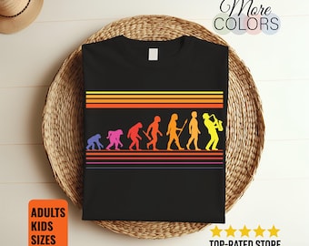 Saxophone Evolution Man T-Shirt Funny Sax Player Tee Jazz Musician Gift Instrument Lover Band Humor Graphic Apparel