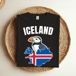 Island Flagge Karte Puffin Vogel T-Shirt, perfektes Geschenk Reykjavík Island Liebhaber, Kleidung Souvenir für Besuch Island, isländische Ferien Shirt,