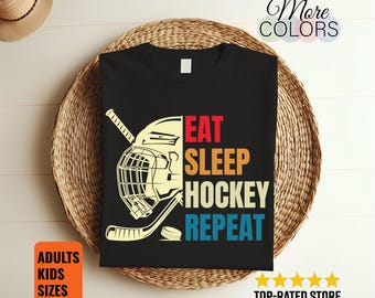 Essen Sie Schlaf Hockey Rapport Shirt Lustige Eisbahn Lifestyle Humor Skater Spieler Fan Bekleidung Winter Sport Spieltag Geschenk Tee