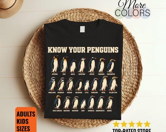 Know Your Penguins Shirt, Labeled Bird Illustration Chart Tee, Wildlife Lover Gift, Ornithology Fan Present, Zoo Visit Animal Graphic Outfit