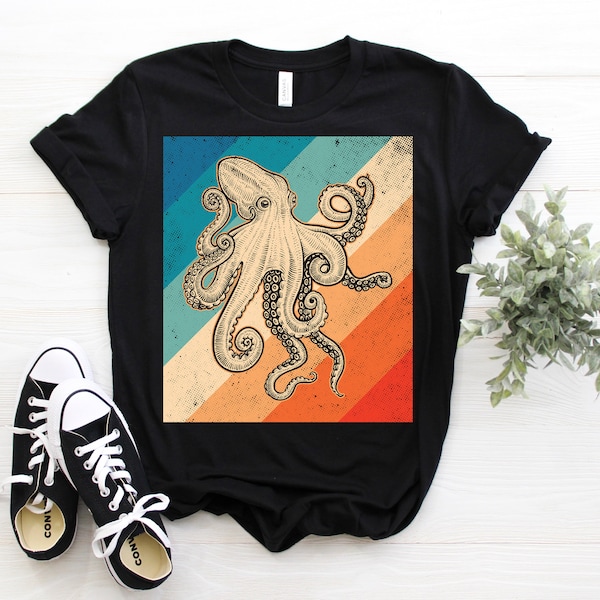 Octopus Vintage Retro T-Shirt, Octopuses Lover Gift, Marine Biologist T Shirts, Ocean Life Sea Creature Costume, Giant Kraken Animal Outfit,