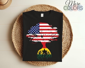 Drapeau américain Roots Ghana Flag T-shirt, Ghanéens, cadeaux ghanéens, cadeau ghanéen, cadeau d'anniversaire ghanéen, t-shirts taille enfant adulte,