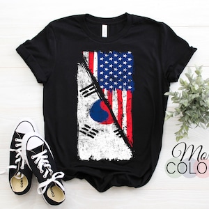 Half South Korean Flag Roots Born Korea Vintage American USA Gift T-shirt, 4th Of July Costume, Present Birthday For Family Dad Mom Kids,