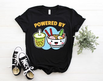Powered By Bubble Tea Ramen Drink Lover Cute Kawaii Boba T-Shirt, Japanische Nudeln, Taiwanesisches Taiwan Trinken, Bes-Teas, Cool Bubbles Geschenke,