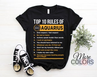 Aquarius 10 Rules Traits Facts Horoscope Zodiac Astrological Sign Funny T-Shirt, Born January 20 - February 18 Gifts, Birthday Present Tees