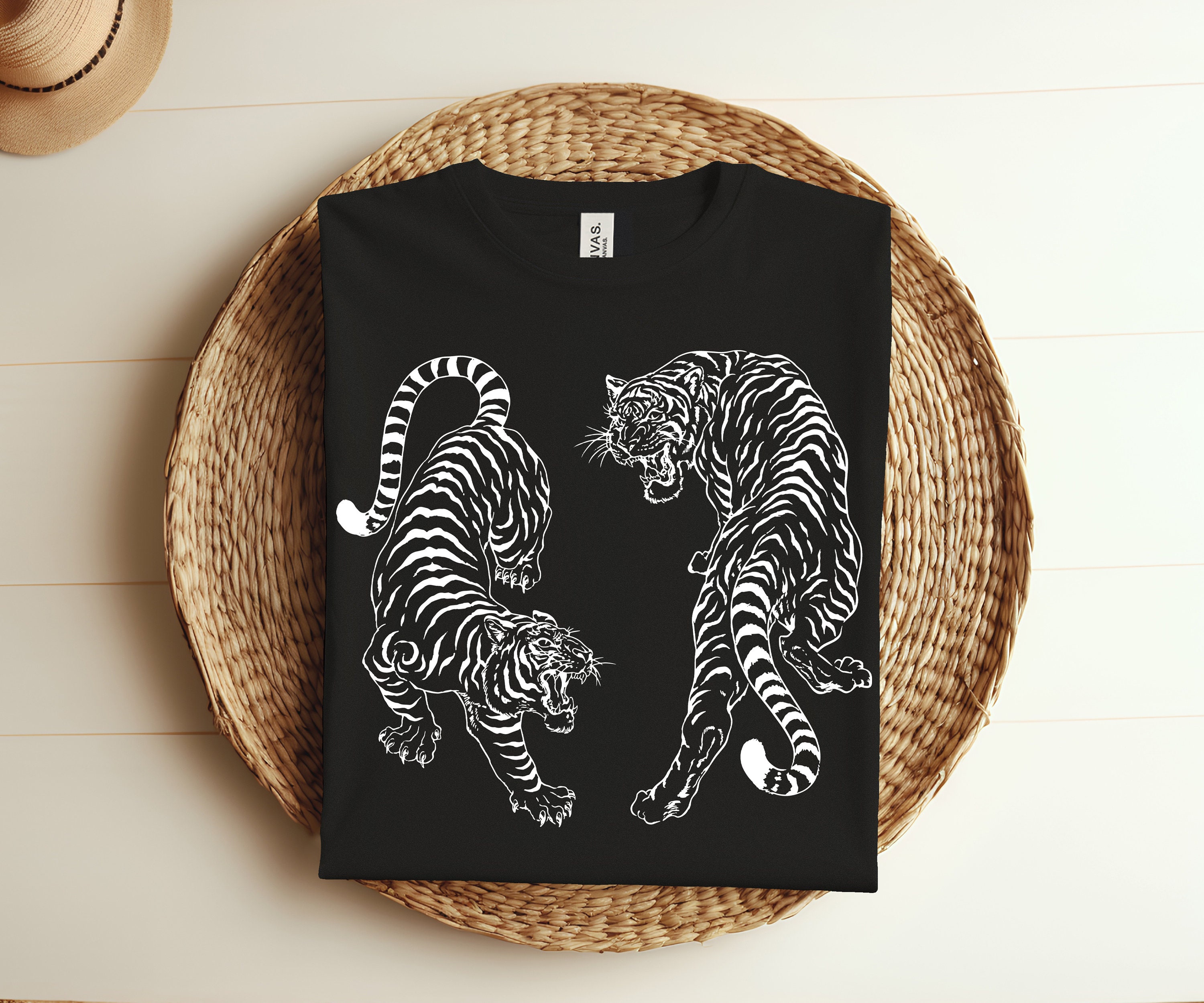 Thai Tattoo Twin Tiger Sak Yant Muay Thai Thailand Graphic T-shirt, Travelers Trip To Thailand Shirt. Tradition Thai Symbol Gift Tshirt Tees