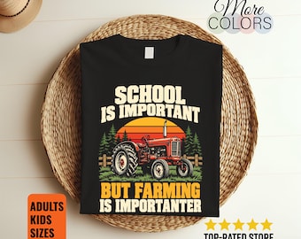 Farming Is Importanter Shirt, Funny Tractor Gift, School Humor Tee, Retro Sunset Graphic, Agriculture Student, Country Life, Farmer Birthday