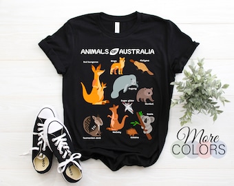 Animals Of Australia Australian Animal Educational Aussie Gift T-Shirt, Travel Visit Souvenir Birthday Christmas Present Family FriendS Tees