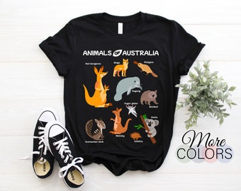 Animals Of Australia Australian Animal Educational Aussie Gift T-Shirt, Travel Visit Souvenir Birthday Christmas Present Family FriendS Tees