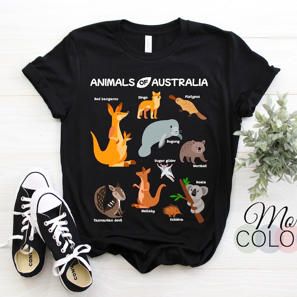 Animals Of Australia Australian Animal Educational Aussie Gift T-Shirt, Travel Visit Souvenir Birthday Christmas Present Family FriendS Tees